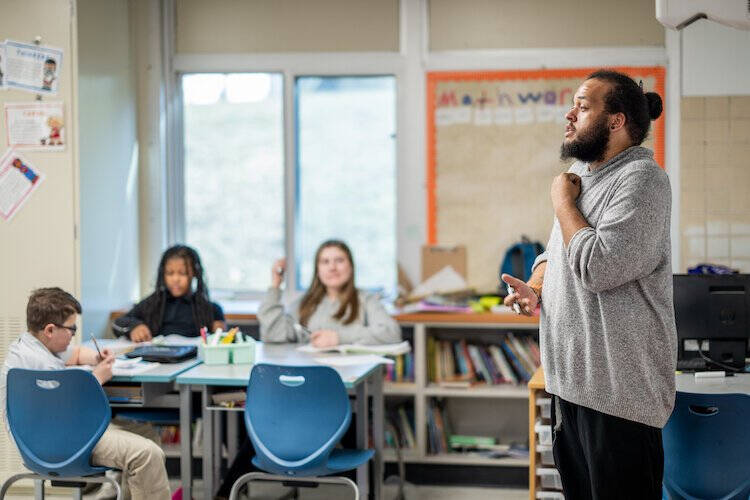 Devan Washington and students in his BCPS classroom